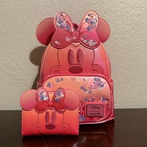 Loungefly Disney Minnie Pink Confetti Backpack and Wallet Set
